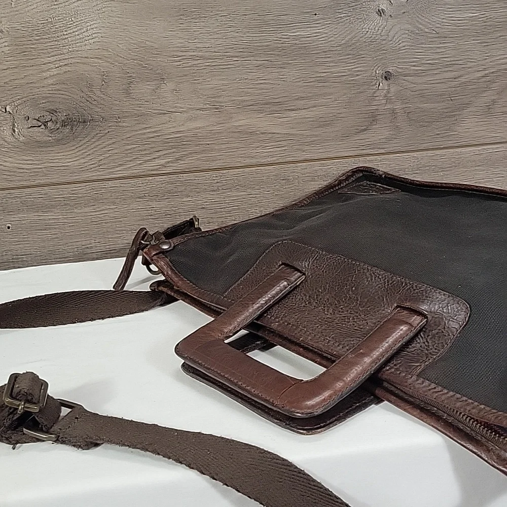 Will Leather Goods Black Brown Canvas Leather Briefcase Messenger Bag Tote